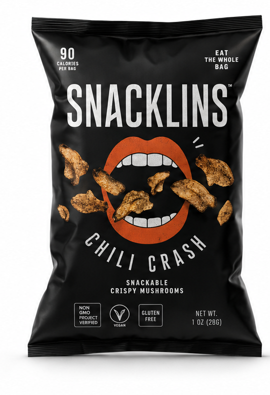 Chili Crash Snacklins black bag pack mockup
