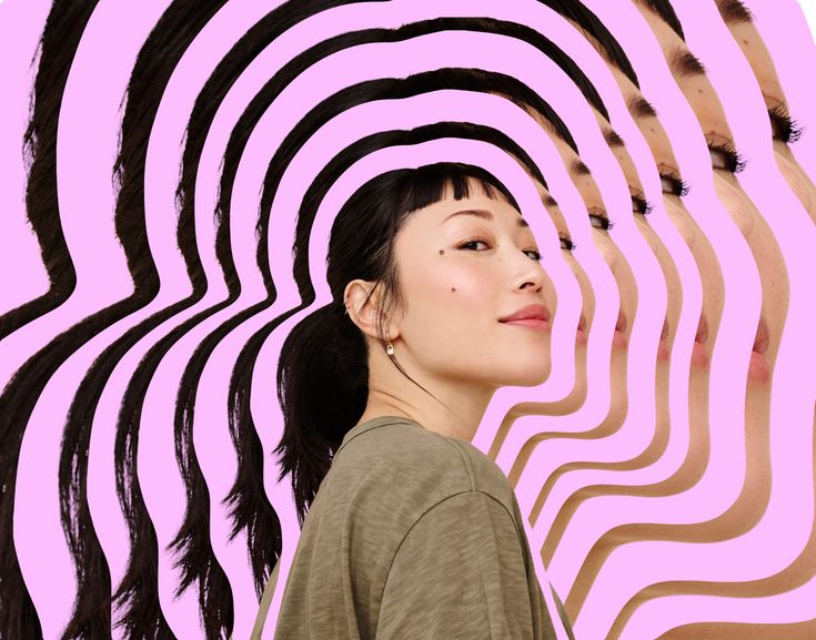 Person with wavy pink background
